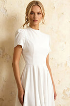 Iris White Scuba Crepe High Neck Midi Dress