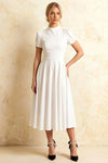 Iris White Scuba Crepe High Neck Midi Dress