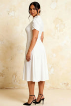 Iris White Scuba Crepe High Neck Midi Dress