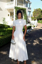 Iris White Scuba Crepe High Neck Midi Dress