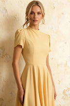 Iris Yellow Scuba Crepe High Neck Midi Dress