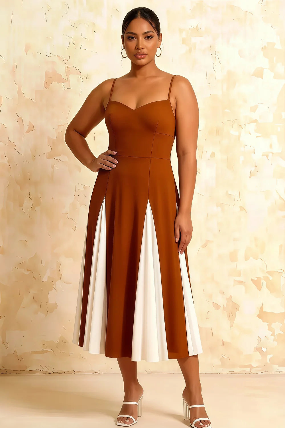 Vestido midi de tul naranja quemado con corte A Isabel