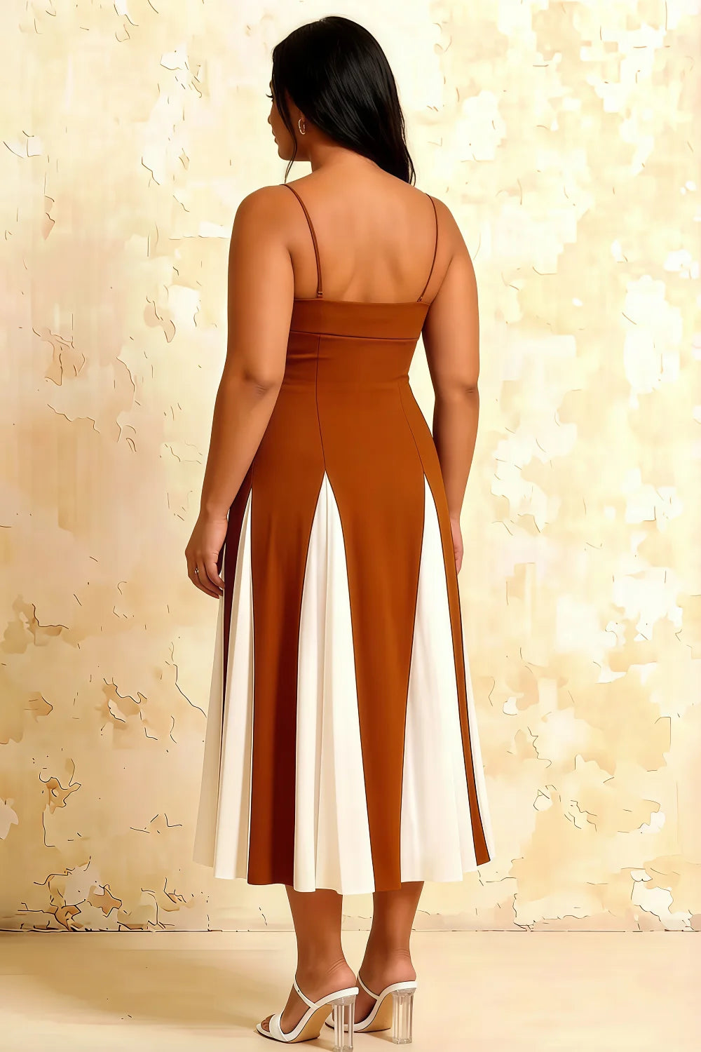 Vestido midi de tul naranja quemado con corte A Isabel
