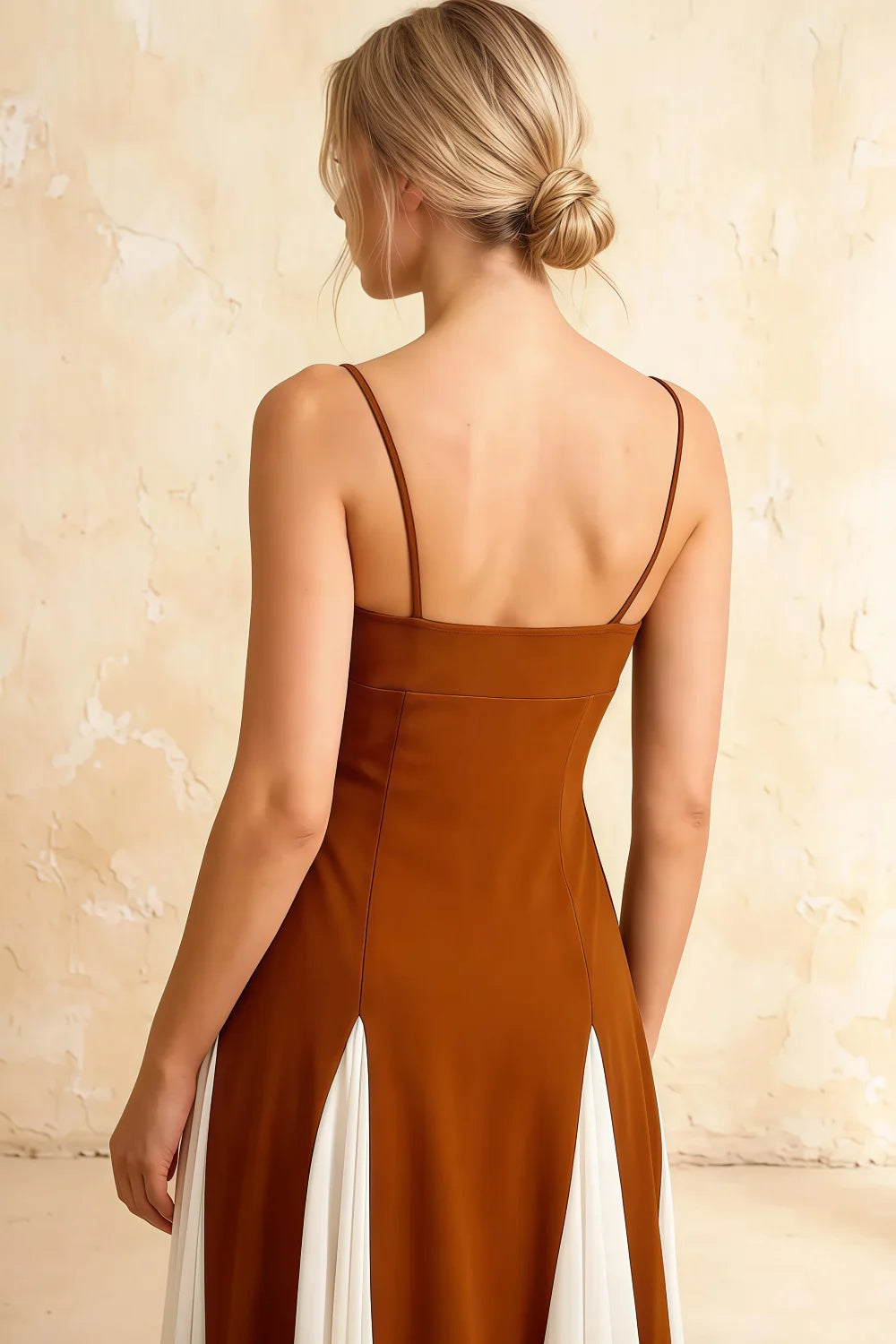 Vestido midi de tul naranja quemado con corte A Isabel