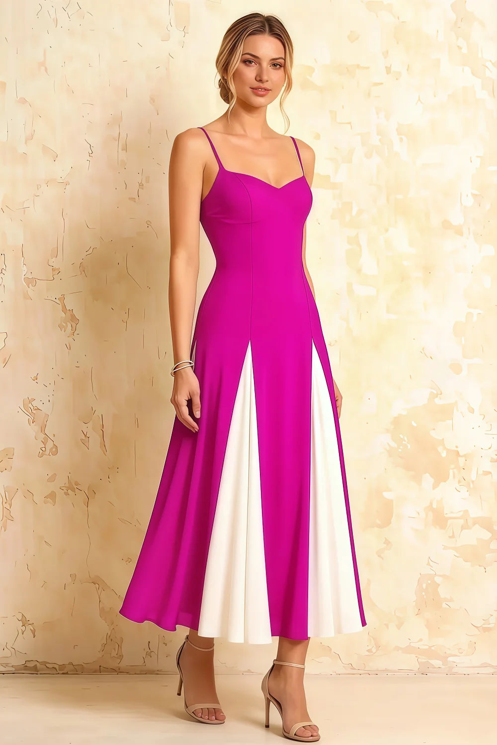 Vestido midi de tul acampanado fucsia Isabel