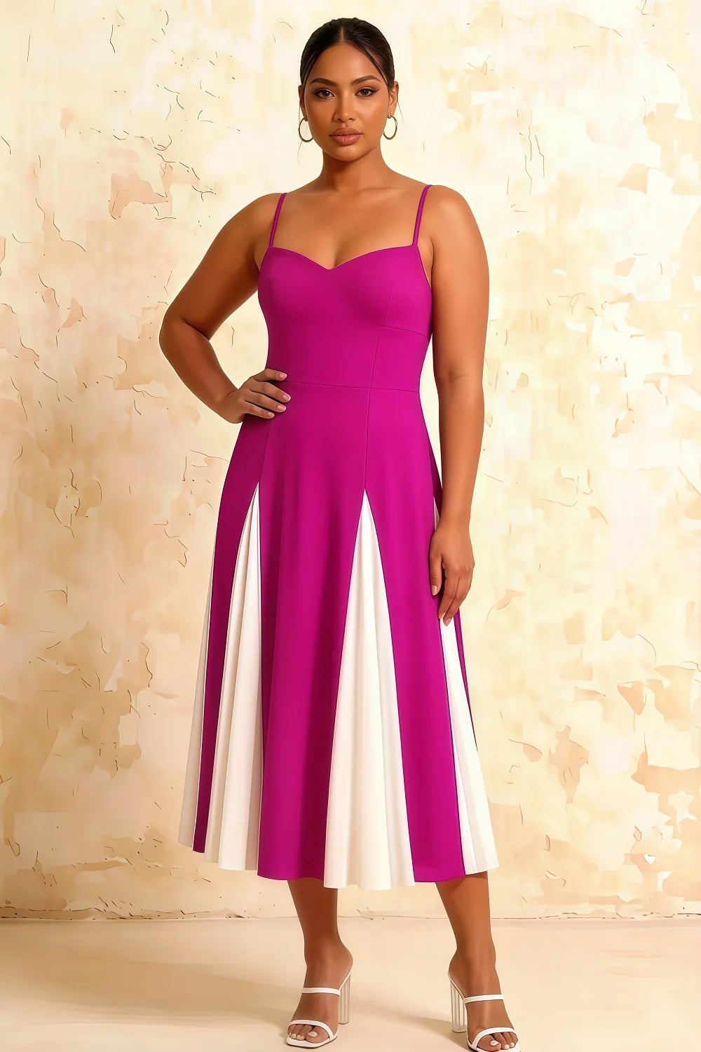 Vestido midi de tul acampanado fucsia Isabel