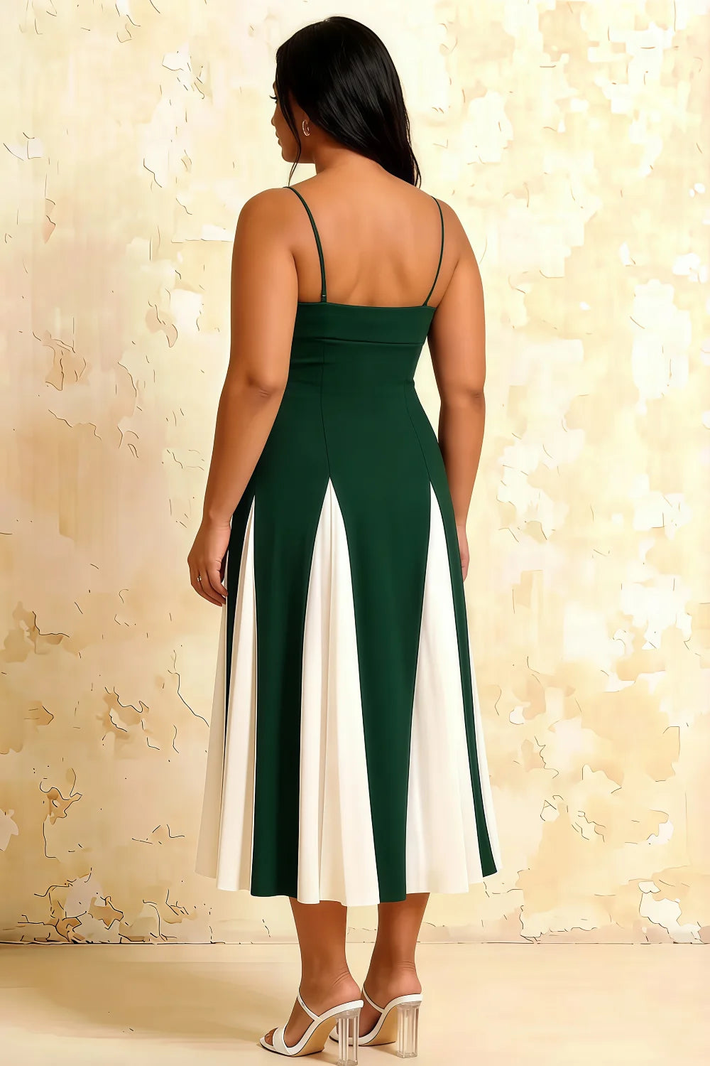 Vestido midi Isabel con falda en A de tul verde