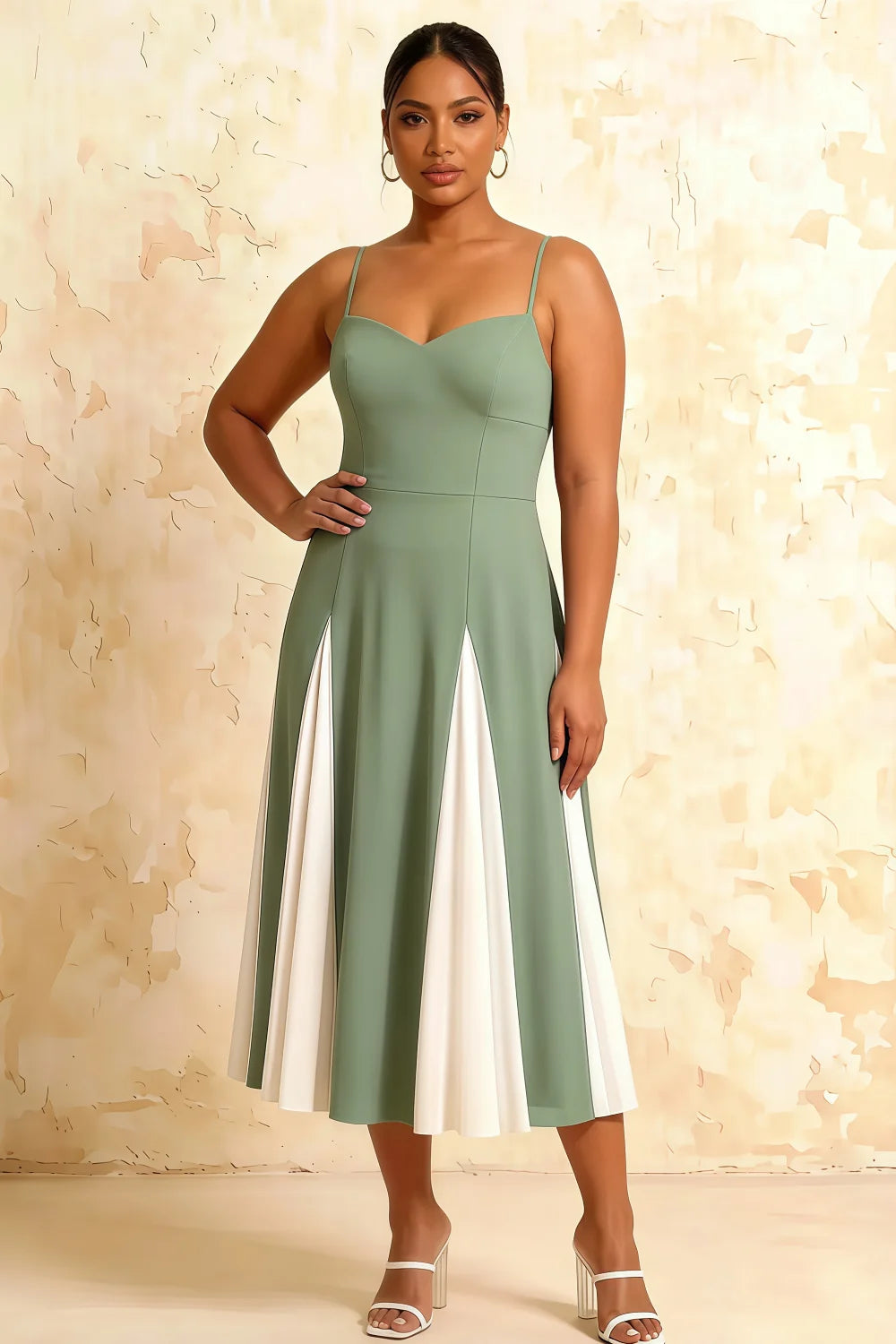 Vestido Midi Línea A de Tul Menta Isabel