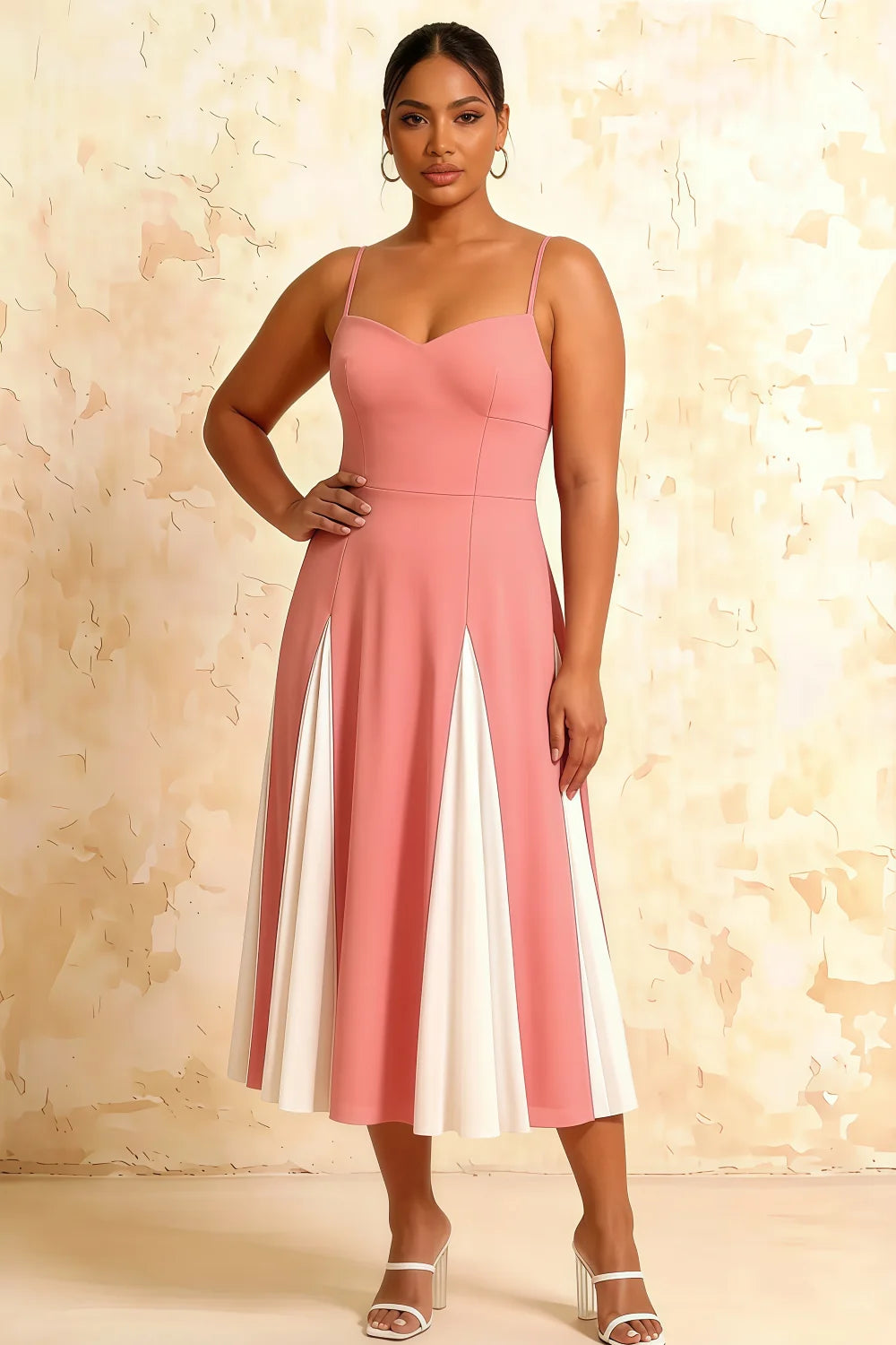 Vestido midi Isabel rosa de tul con corte en A