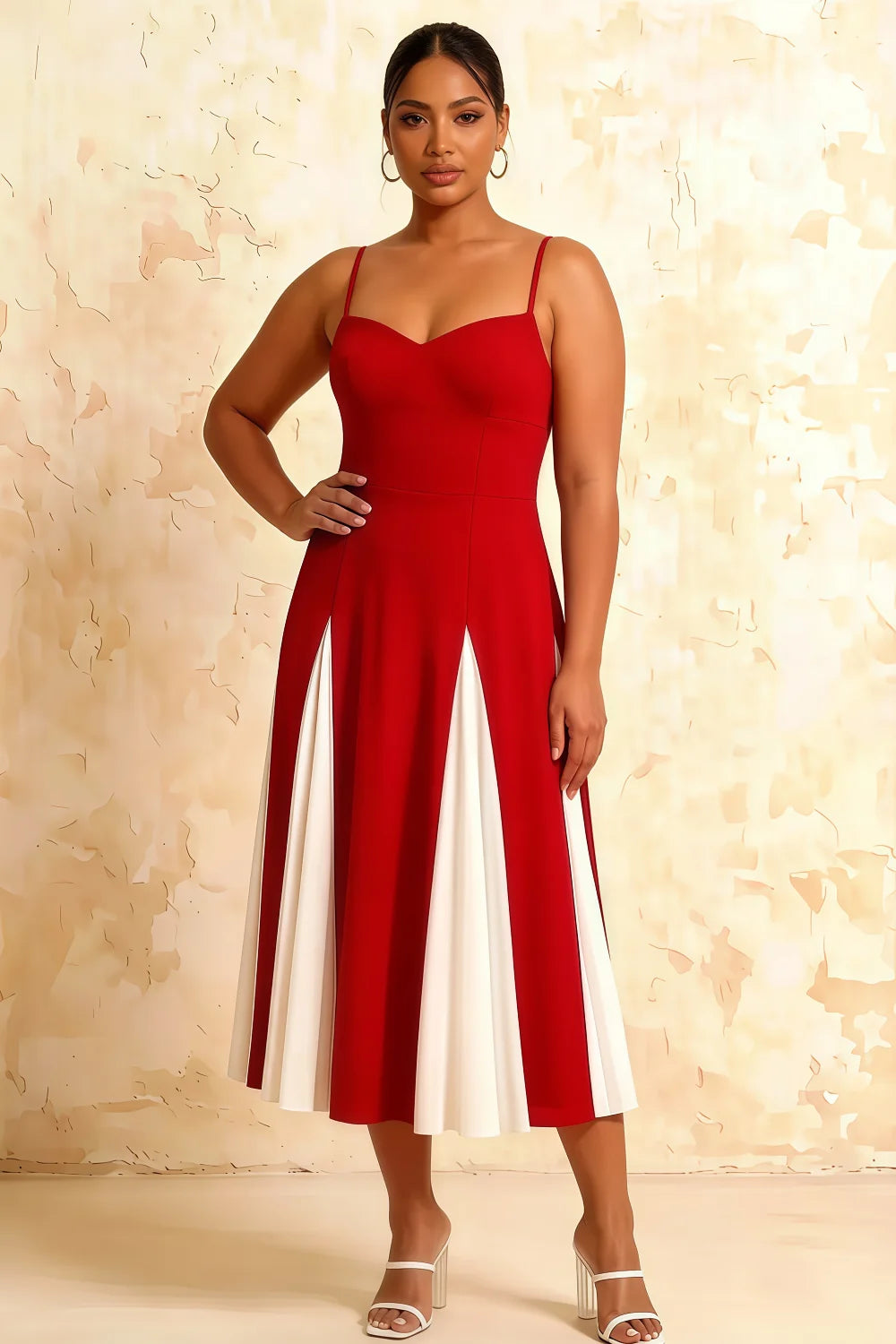 Vestido midi Isabel de tul rojo con corte en A