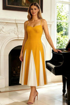 Isabel Yellow Tulle A Line Midi Dress