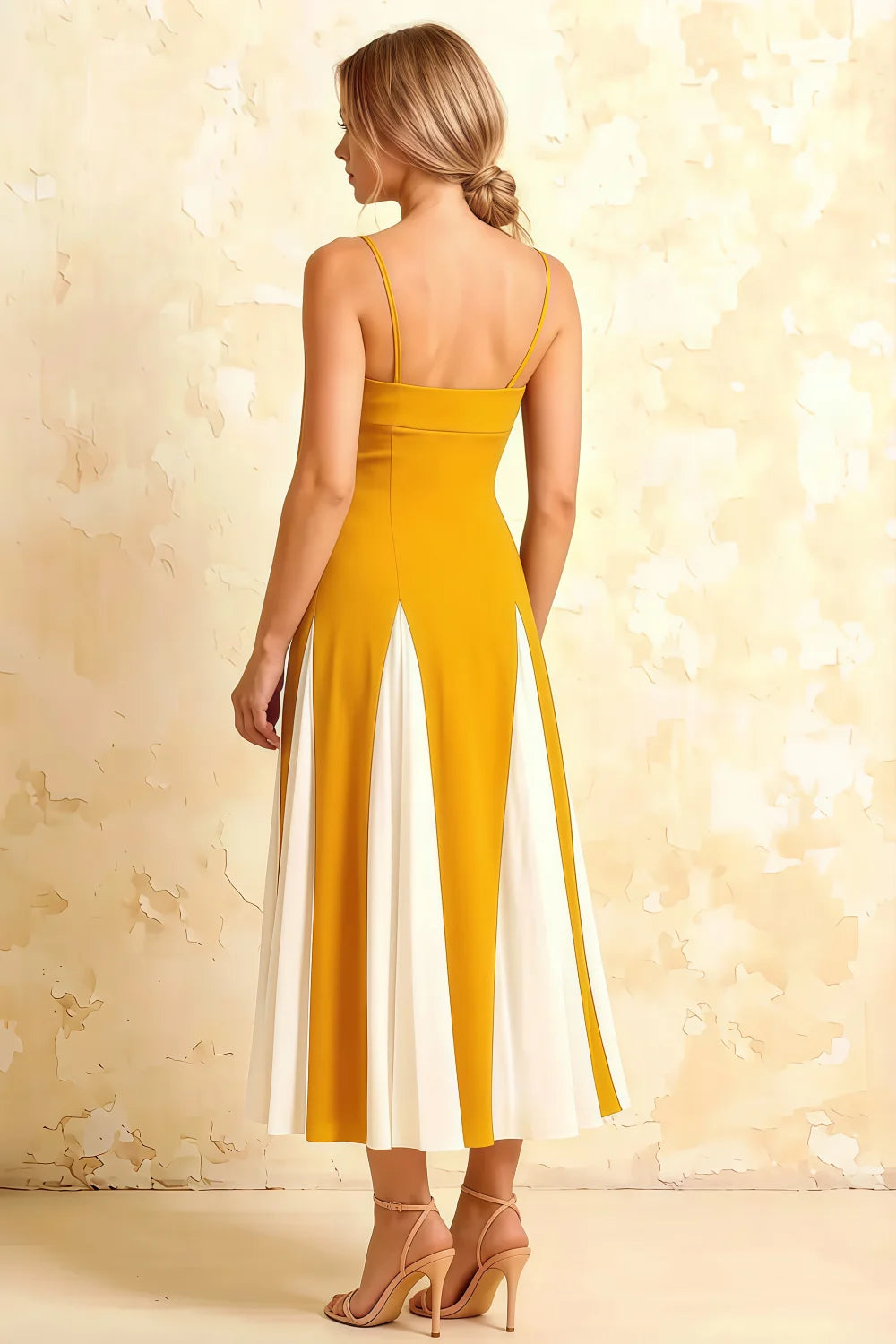 Vestido Midi con Vuelo de Tul Amarillo Isabel
