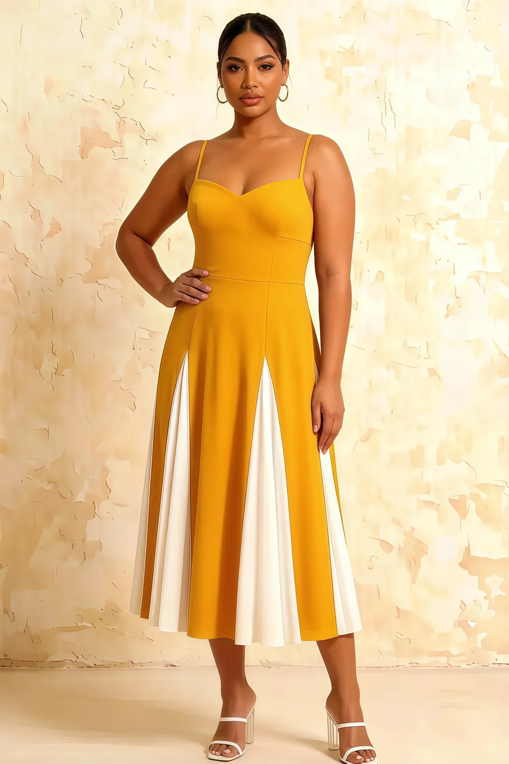 Vestido Midi con Vuelo de Tul Amarillo Isabel