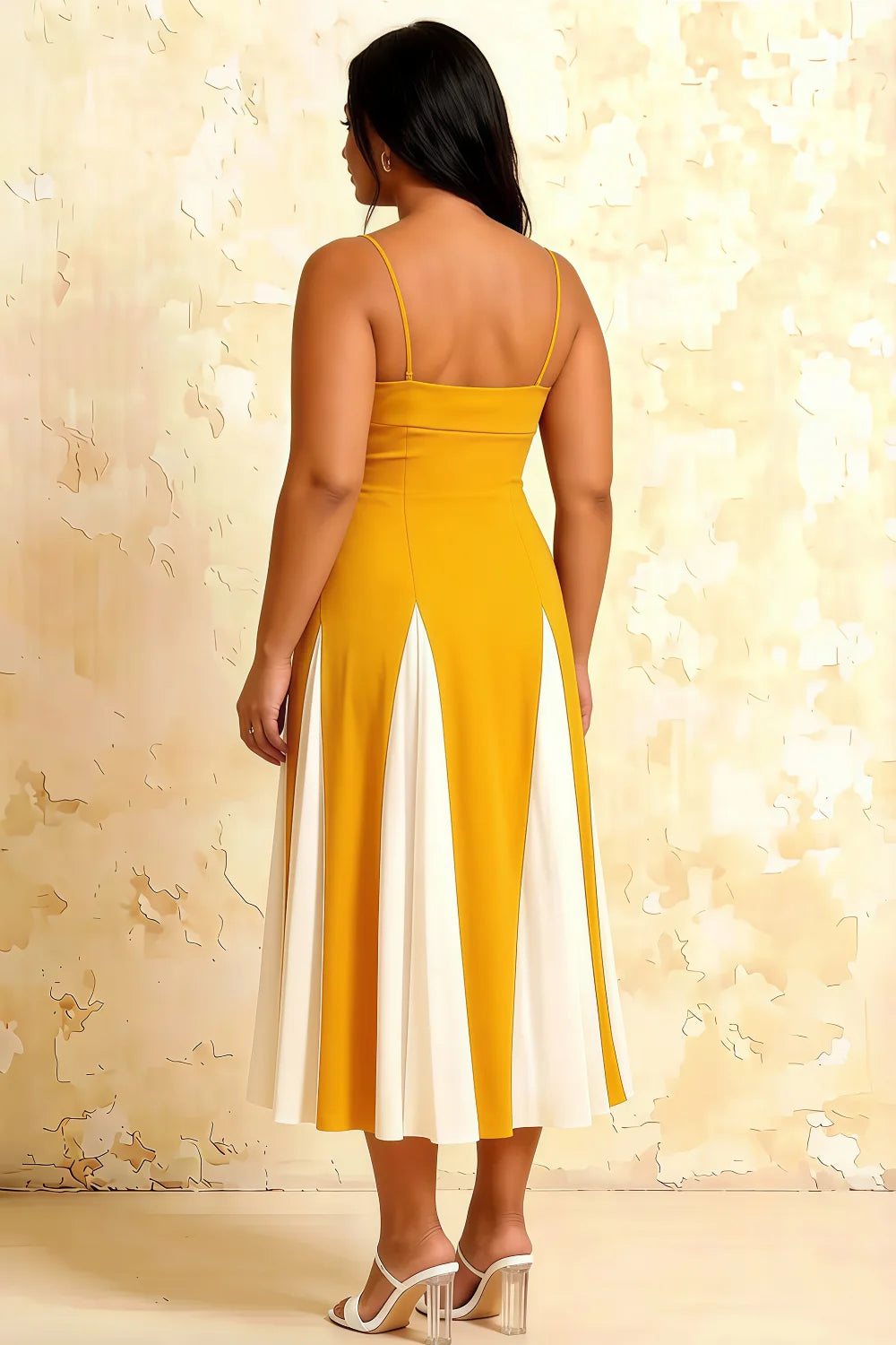 Vestido Midi con Vuelo de Tul Amarillo Isabel