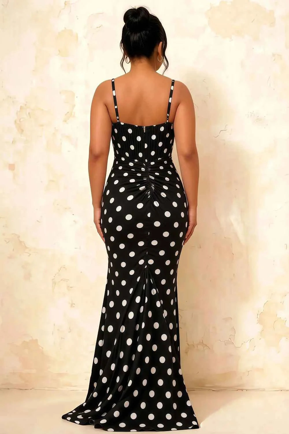 Isabella Black Polka Dot Square Neck Maxi Dress