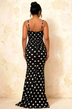 Isabella Black Polka Dot Square Neck Maxi Dress