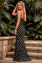 Isabella Black Polka Dot Square Neck Maxi Dress