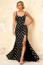 Isabella Black Polka Dot Square Neck Maxi Dress