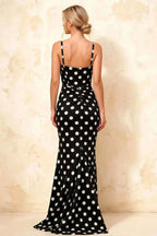 Isabella Black Polka Dot Square Neck Maxi Dress