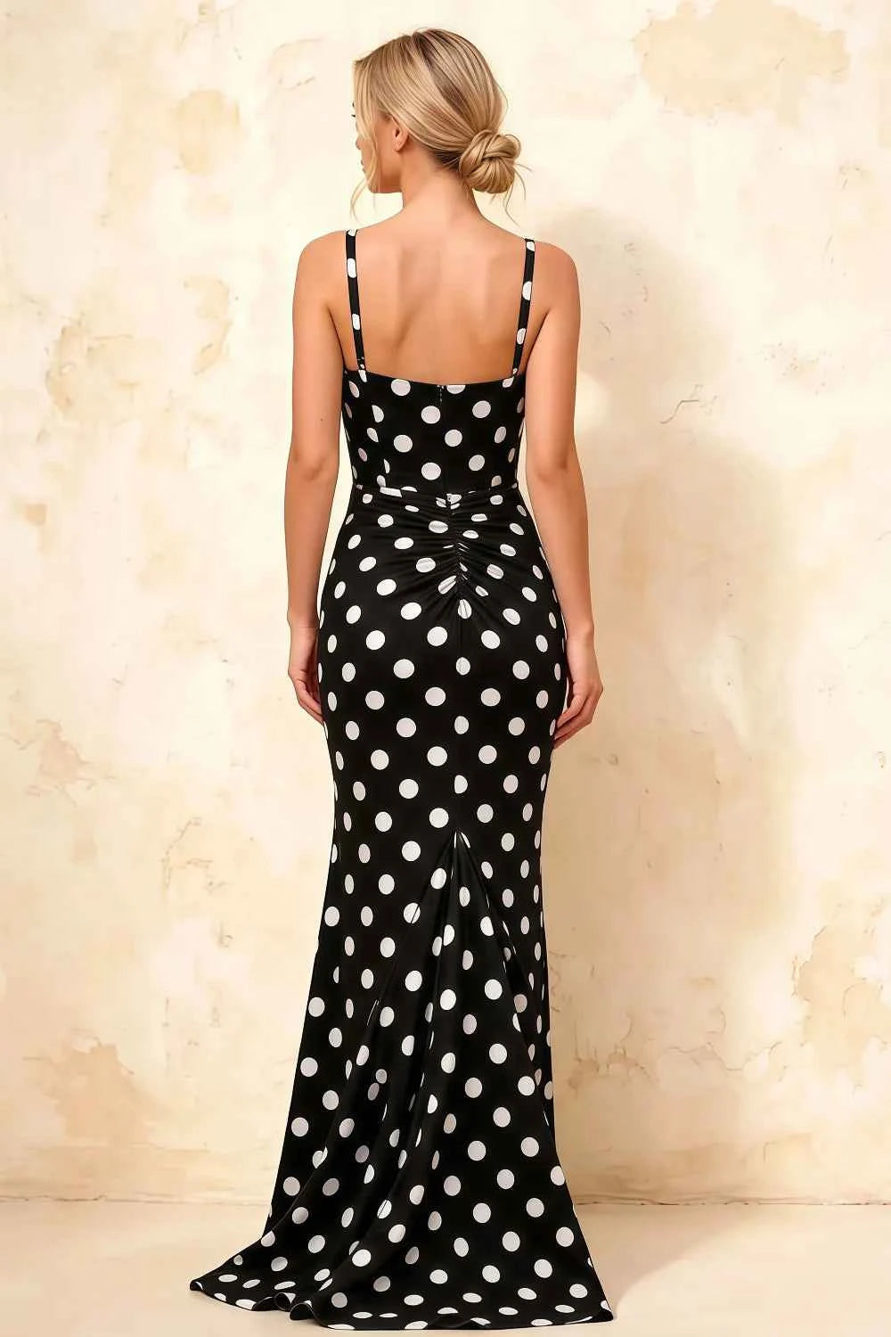 Isabella Black Polka Dot Square Neck Maxi Dress