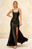Isabella Black Satin Square Neck Maxi Dress