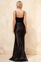 Isabella Black Satin Square Neck Maxi Dress
