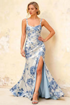 Isabella Blue and White Floral Square Neck Maxi Dress
