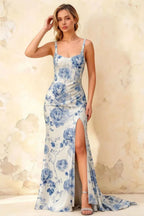 Isabella Blue and White Floral Square Neck Maxi Dress