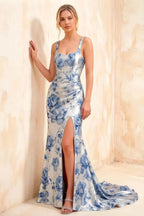 Isabella Blue and White Floral Square Neck Maxi Dress