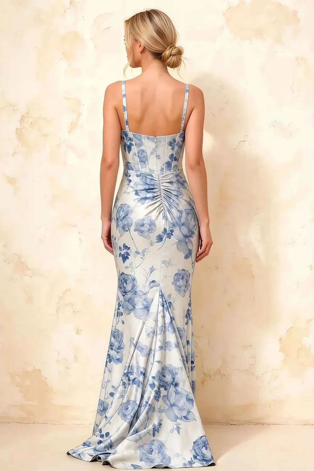 Isabella Blue and White Floral Square Neck Maxi Dress