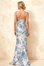 Isabella Blue and White Floral Square Neck Maxi Dress