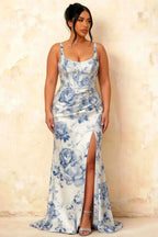 Isabella Blue and White Floral Square Neck Maxi Dress