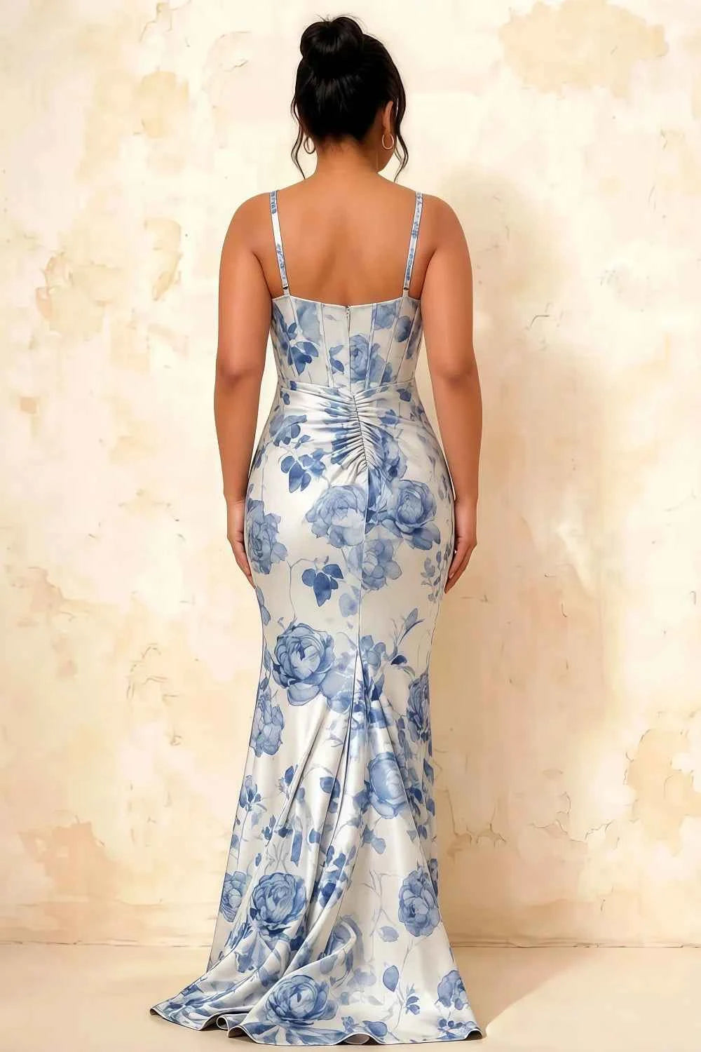 Isabella Blue and White Floral Square Neck Maxi Dress