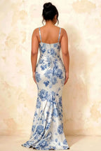 Isabella Blue and White Floral Square Neck Maxi Dress