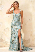 Isabella Blue Floral Square Neck Maxi Dress