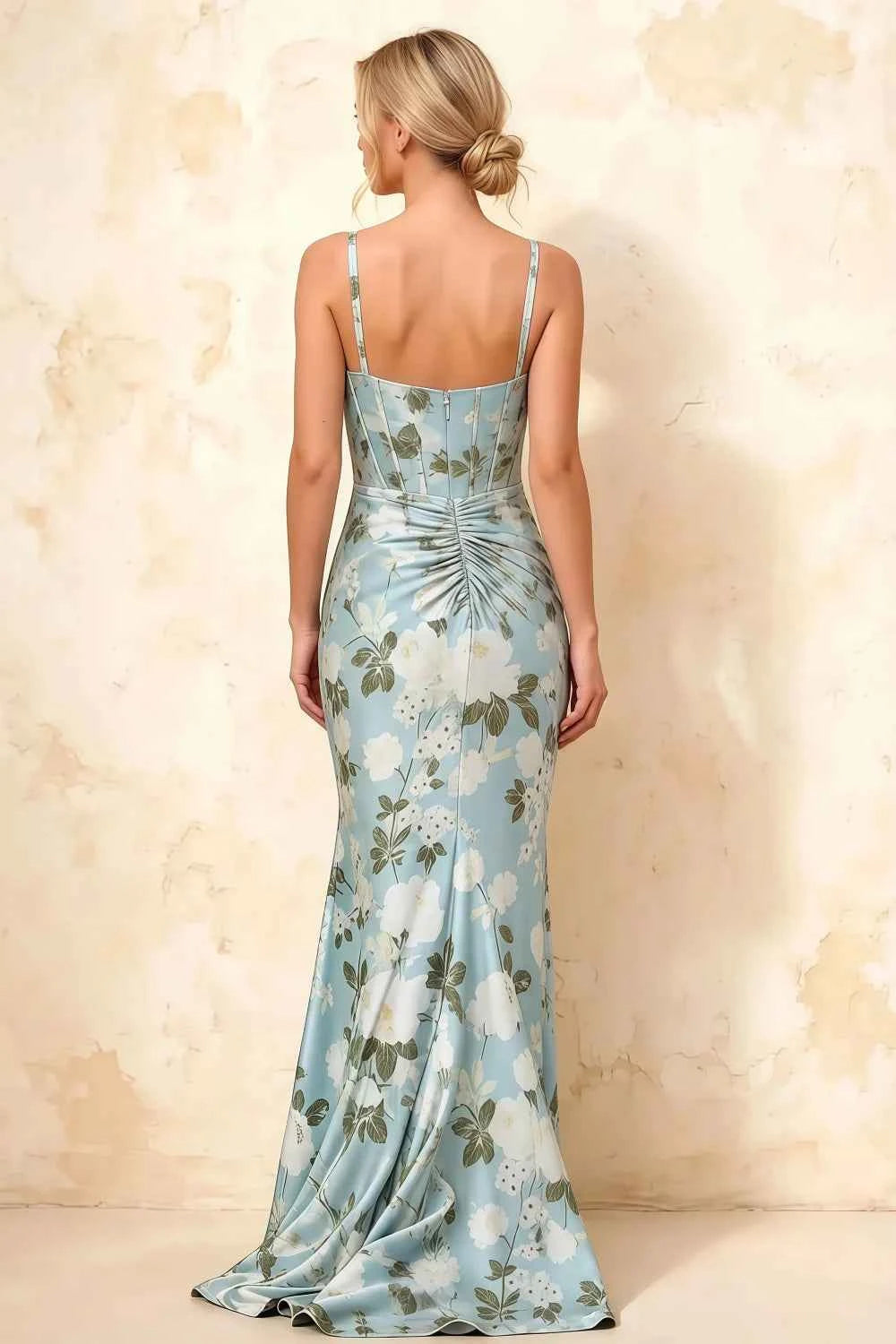 Isabella Blue Floral Square Neck Maxi Dress