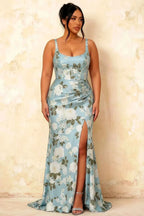 Isabella Blue Floral Square Neck Maxi Dress