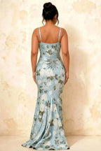 Isabella Blue Floral Square Neck Maxi Dress