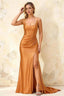 Isabella Bronze Satin Square Neck Maxi Dress