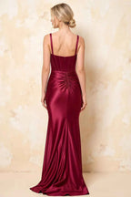 Isabella Burgundy Satin Square Neck Maxi Dress