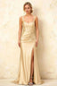Isabella Champagne Satin Square Neck Maxi Dress