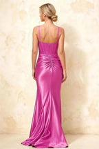 Isabella Fuchsia Satin Square Neck Maxi Dress