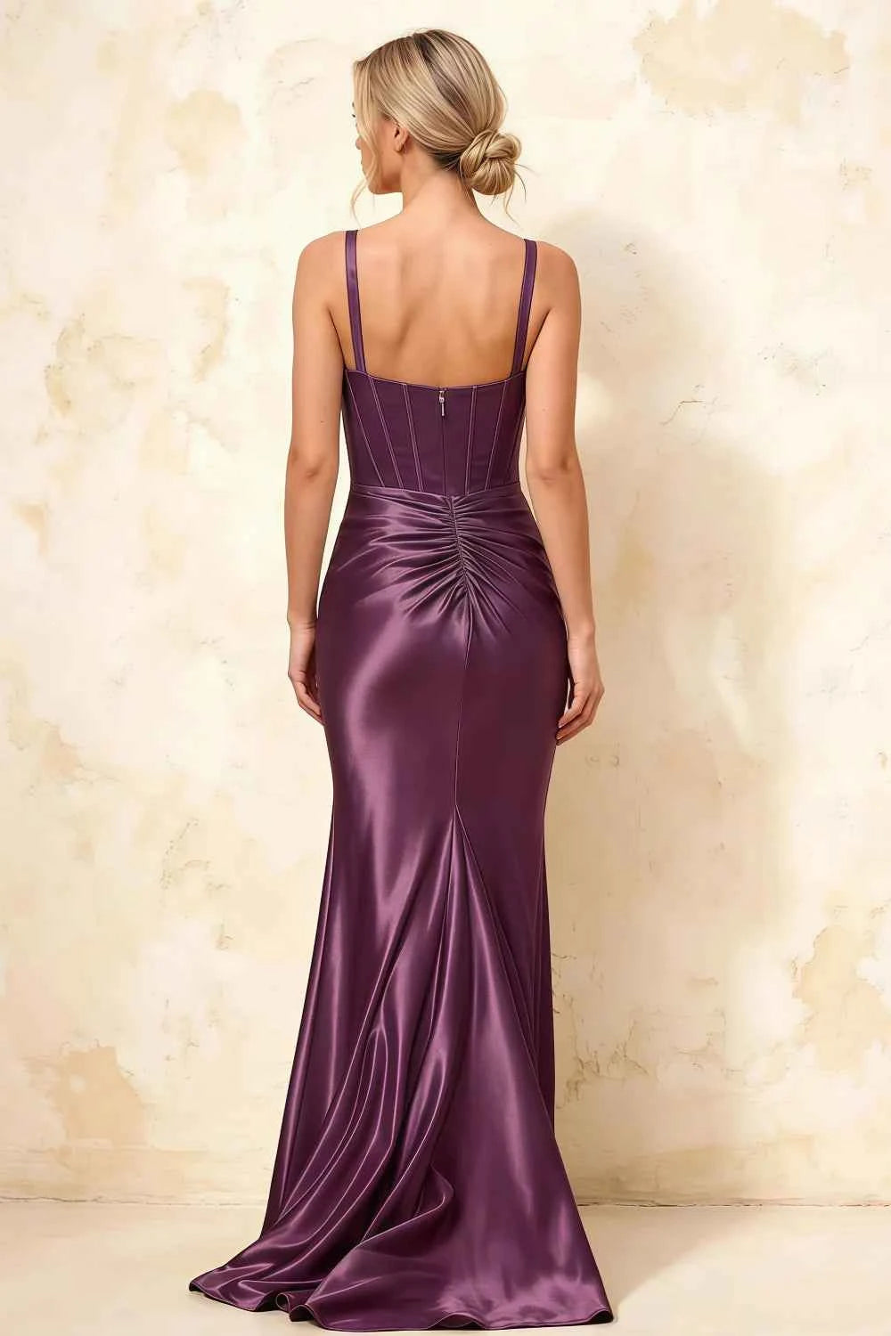Isabella Grape Satin Square Neck Maxi Dress