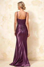 Isabella Grape Satin Square Neck Maxi Dress