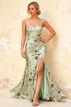 Isabella Green Floral Square Neck Maxi Dress