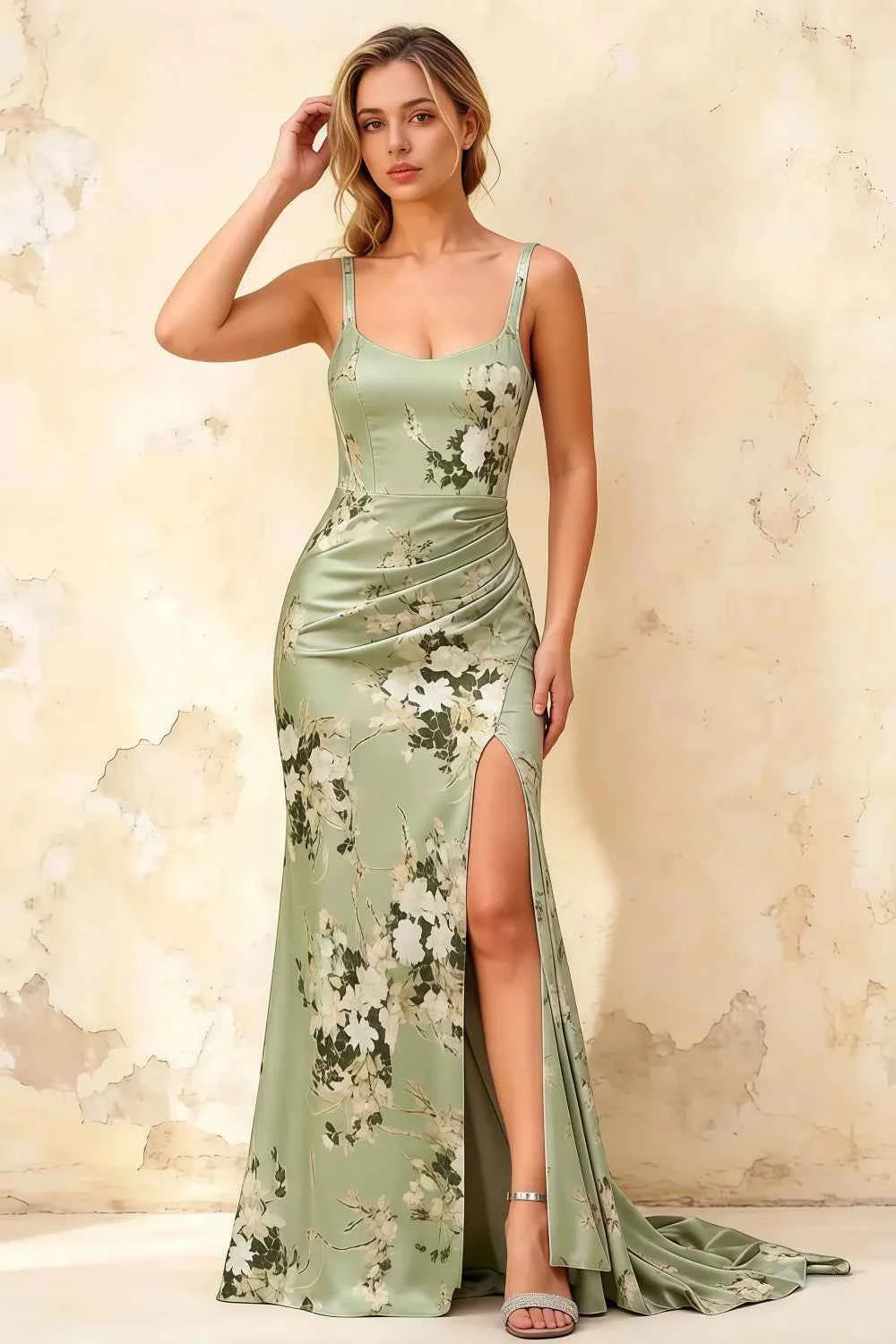 Isabella Green Floral Square Neck Maxi Dress