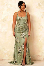 Isabella Green Floral Square Neck Maxi Dress