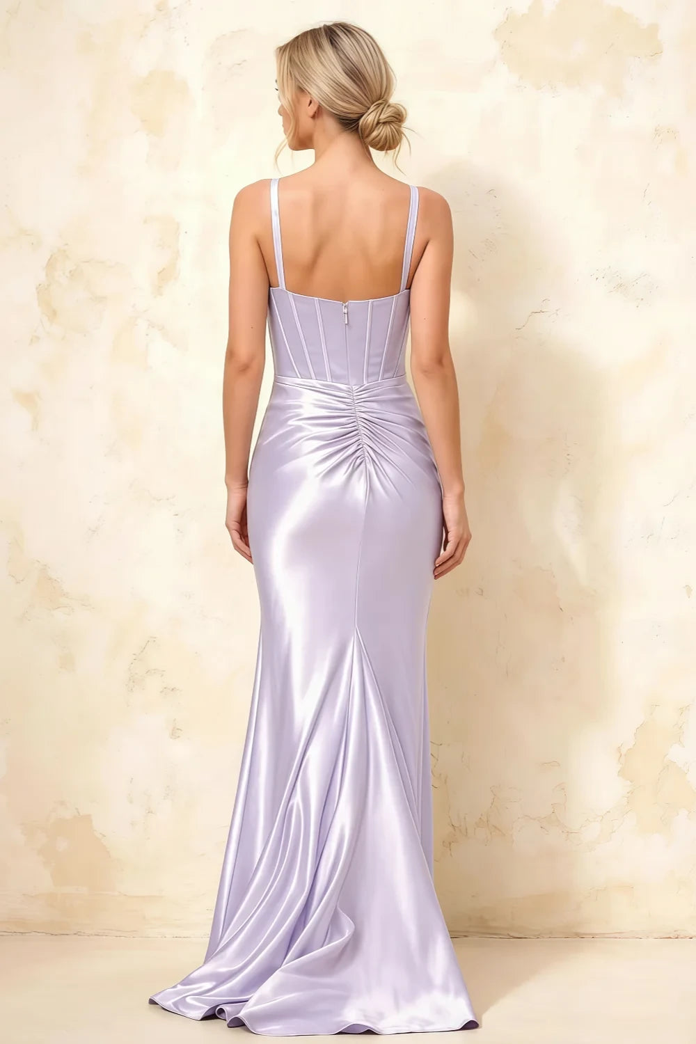 Isabella Lavender Satin Square Neck Maxi Dress