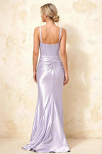 Isabella Lavender Satin Square Neck Maxi Dress