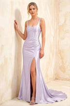 Isabella Lavender Satin Square Neck Maxi Dress
